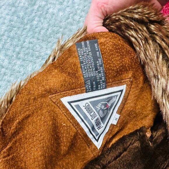 Vtg Y2k 70s Style Marvin Richards Brown Leather Fur Penny Lane Patchwork Coat M - Picture 8 of 10